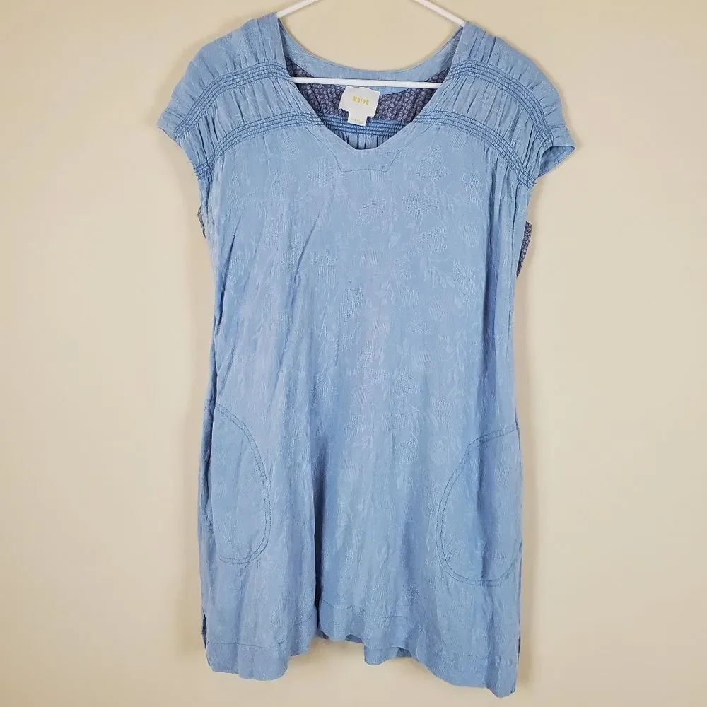 Maeve Anthropologie Blue Embroidered Guaze Crinkle Above Knee Dress Size XS